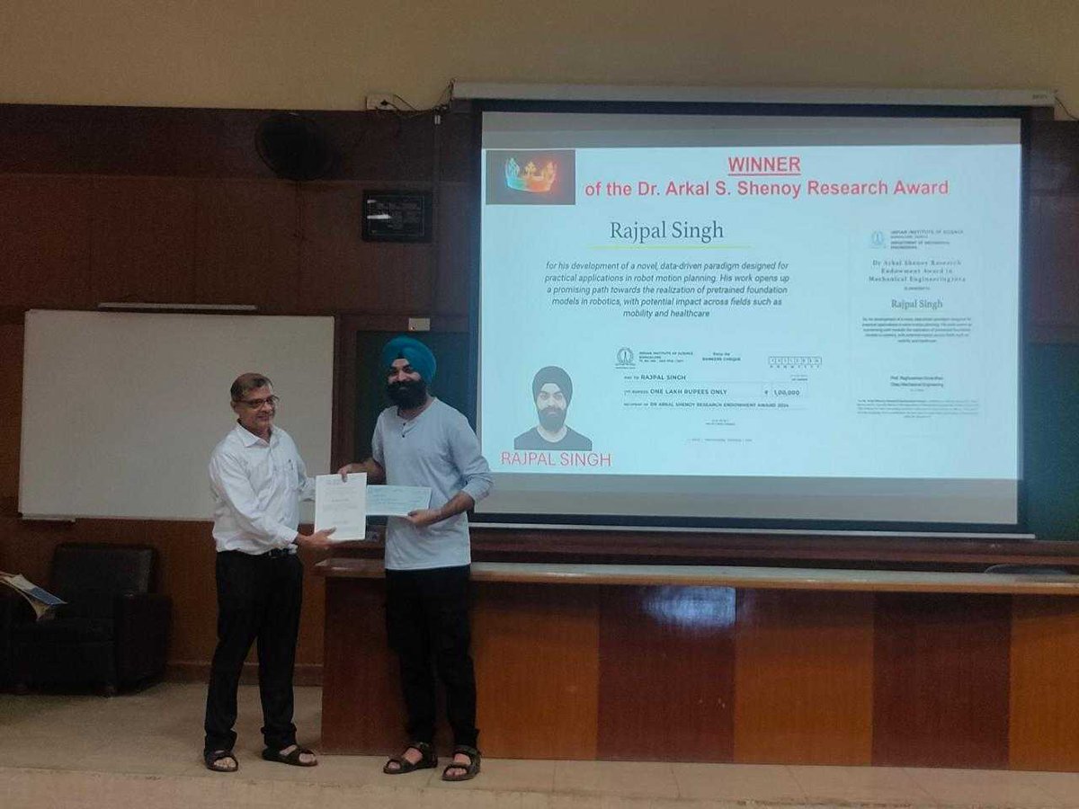 IISc Mechanical Engineering (@iiscmechanical) on Twitter photo Rajpal Singh, a Ph.D. scholar in Jishnu Keshavan's group <a href="/IiscMechanical/">IISc Mechanical Engineering</a> wins the Dr. Arkal Shenoy Research Award, carrying a citation and a cash prize of 1 lakh! This award has been sponsored by an alumnus of the department - Dr. Arkal Shenoy. Many congratulations Rajpal! Rajpal Singh, a Ph.D. scholar in Jishnu Keshavan's group <a href="/IiscMechanical/">IISc Mechanical Engineering</a> wins the Dr. Arkal Shenoy Research Award, carrying a citation and a cash prize of 1 lakh! This award has been sponsored by an alumnus of the department - Dr. Arkal Shenoy. Many congratulations Rajpal!