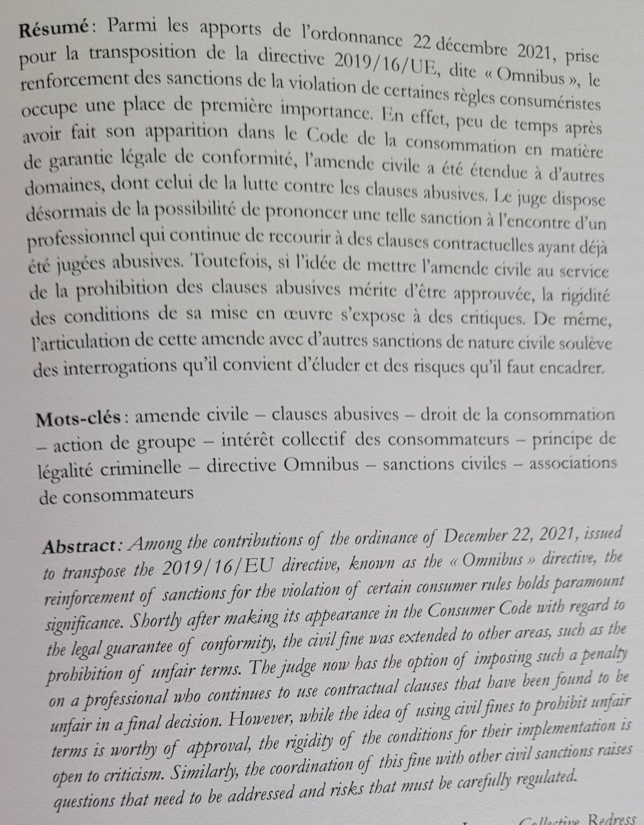 Retrouvez mon étude intitulée "L'amende civile : nouvelle arme de lutte contre les clauses abusives en droit de la consommation ?" au dernier numéro de la Revue de Recherche Juridique (RRJ), aux éditions PUAM.