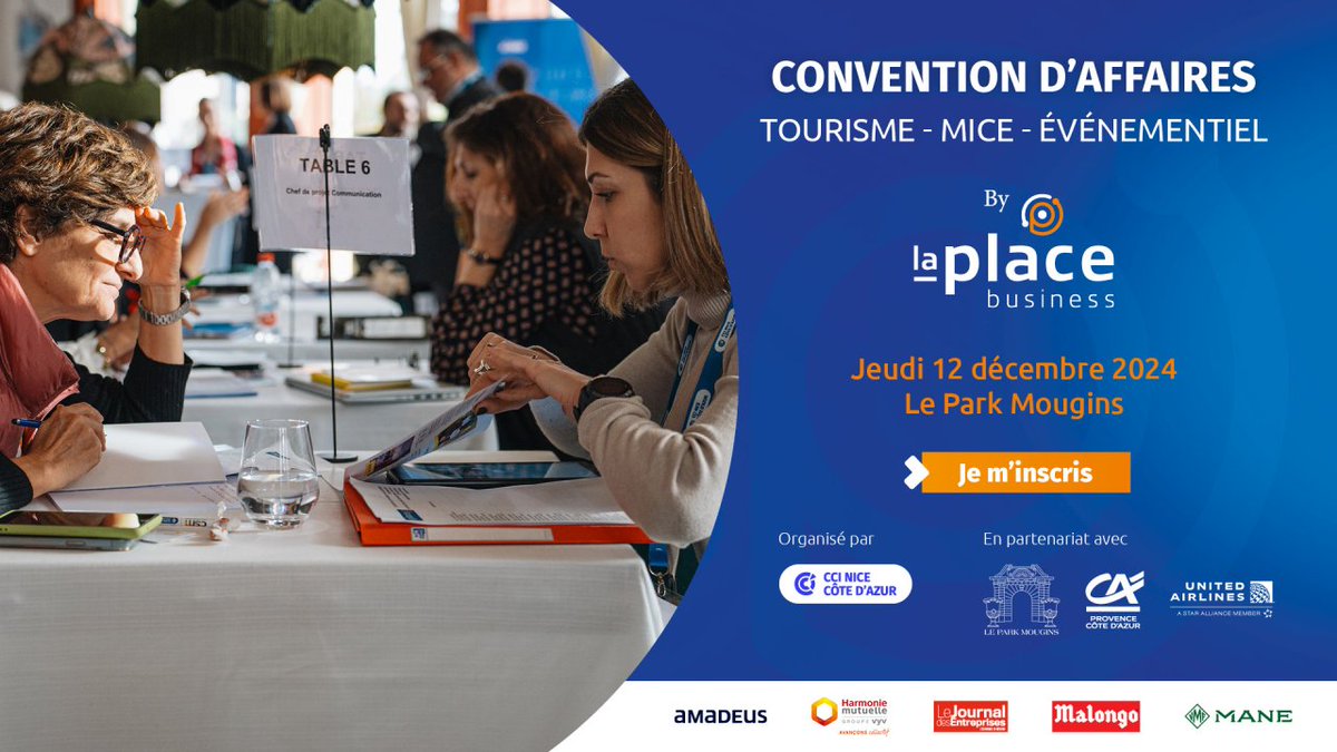 [AGENDA]📢 Participez à la 4ème édition de la 𝐜𝐨𝐧𝐯𝐞𝐧𝐭𝐢𝐨𝐧 𝐝'𝐚𝐟𝐟𝐚𝐢𝐫𝐞𝐬 𝐓𝐨𝐮𝐫𝐢𝐬𝐦𝐞, 𝐌𝐈𝐂𝐄 𝐞𝐭 𝐄𝐯𝐞̀𝐧𝐞𝐦𝐞𝐧𝐭𝐢𝐞𝐥 par La Place Business <a href="/CCIcotedazur/">CCI Nice Côte d'Azur</a>! Un après-midi 𝟭𝟬𝟬% 𝗯𝘂𝘀𝗶𝗻𝗲𝘀𝘀 <a href="/FiliereTourisme/">Filière Tourisme #CCI06</a> #CotedAzurFrance👉convention-daffaires-tourisme.fr/page/informati…