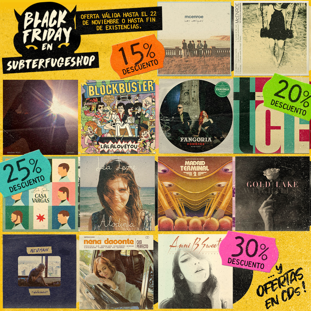 🤑 ¡BLACK FRIDAY EN SUBTERFUGE SHOP! 🤑

Ofertas en productos seleccionados hasta el 22 de noviembre o hasta fin de existencias. Descuentos en vinilo del 15-30%, CDs, casetes y merchandising

👉🏻 Subterfugeshop.com/promociones