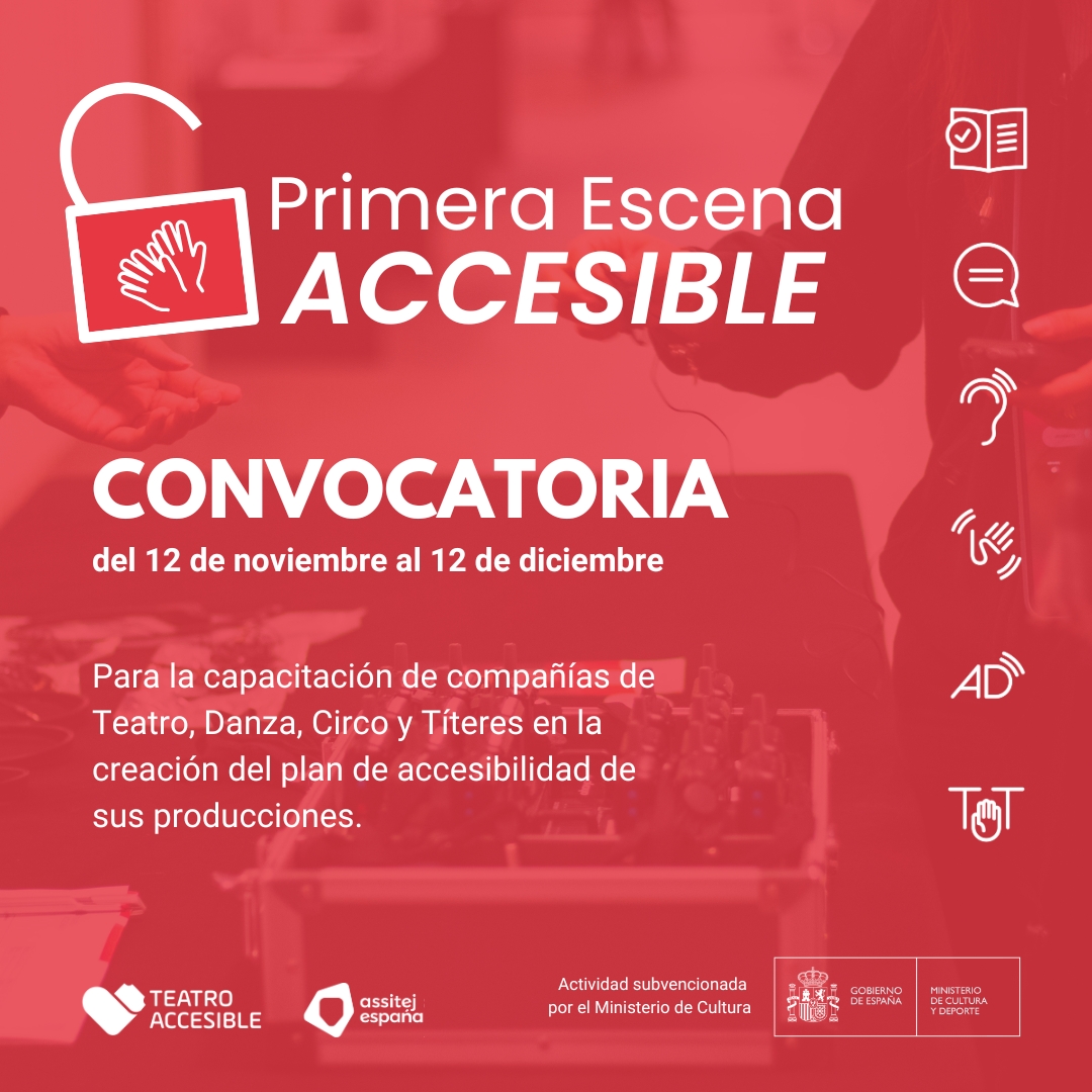 ASSITEJ España (@assitejespana) on Twitter photo ¡Abierta Convocatoria! Impulsemos la accesibilidad en las artes escénicas dirigidas a niños, niñas y jóvenes.
+ Info: forms.gle/yEbevBNjwbwpBi…
<a href="/teatroaccesible/">Teatro Accesible</a> #PrimeraEscenaAccesible #teatroaccesible #accesibilidad #CulturaParaTodosYTodas #aptent #ASSITEJEspaña ¡Abierta Convocatoria! Impulsemos la accesibilidad en las artes escénicas dirigidas a niños, niñas y jóvenes.
+ Info: forms.gle/yEbevBNjwbwpBi…
<a href="/teatroaccesible/">Teatro Accesible</a> #PrimeraEscenaAccesible #teatroaccesible #accesibilidad #CulturaParaTodosYTodas #aptent #ASSITEJEspaña