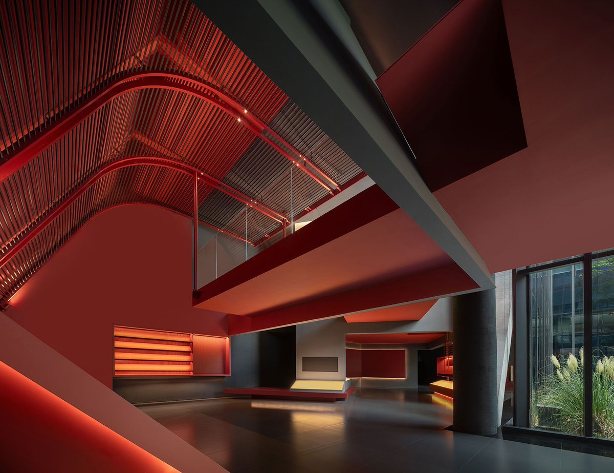 designboom's tweet image. red cantilevered volumes outline one house design's shanghai techstorm exhibition hall designboom.com/architecture/r…