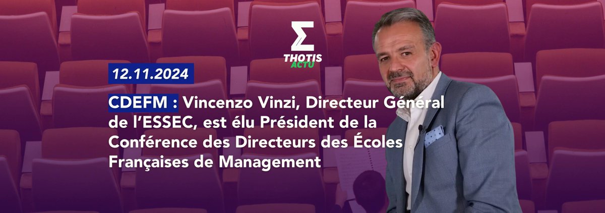 #NOMINATION 📢 Vincenzo Vinzi, DG de l’ESSEC Business School, est élu Président de la CDEFM - Conférence des Directeurs des Écoles Françaises de Management, pour une durée de trois ans par les membres de l’association. 🖋🔽

thotismedia.com/vinzi-elu-pres…
#cdefm #écolesdemanagement