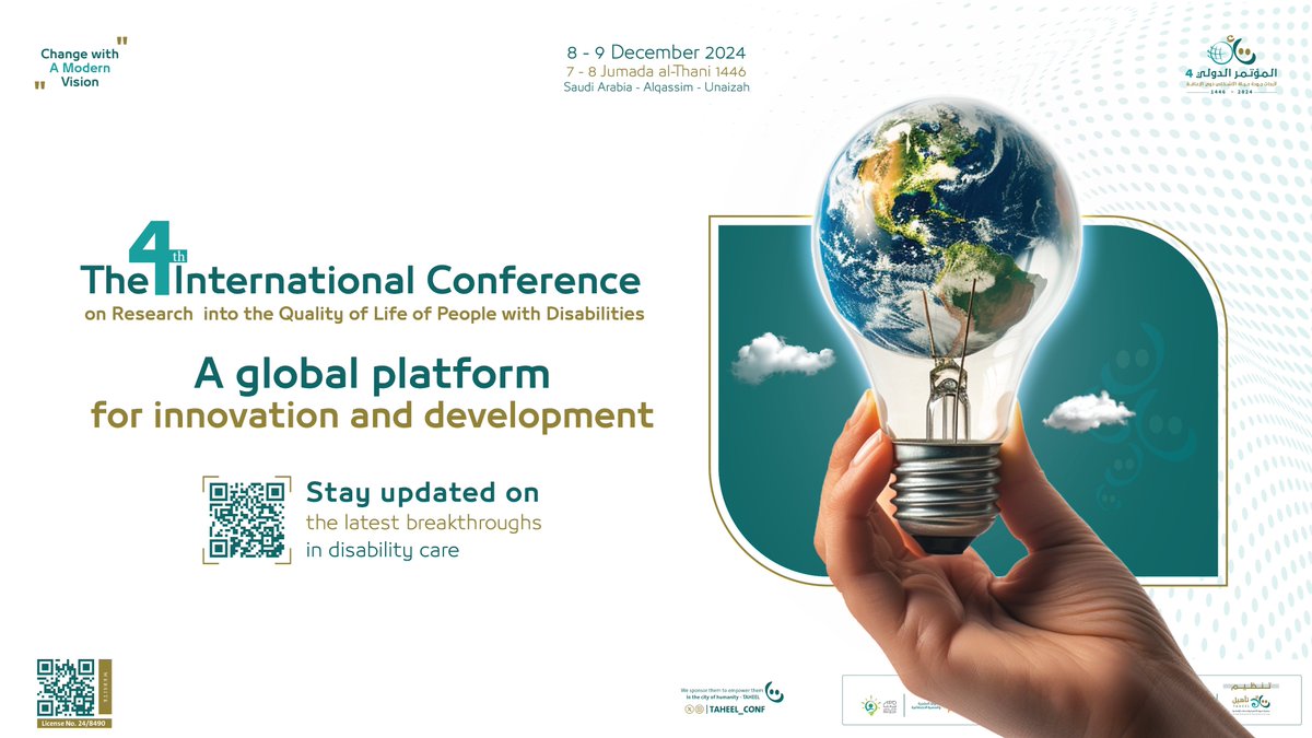 The 4th International Conference on Research into the Quality of Life of #PeopleWithDisabilities: A global platform for innovation and development. 
Discover the latest advancements in disability care.
#ChangeWithVision #DisabilityInnovation

⬇️ REGISTER NOW ⬇️