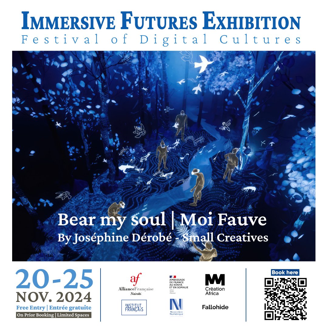 AFKenya's tweet image. Step into the metaverse.  Experience French and Kenyan AR/VR/Mixed Media artworks that will transport and immerse you in another world.  4 very different experiences.  Book your slots here. The link is also available in our bio. 🎮 

#novembrenumerique #digitalcultures #metaverse