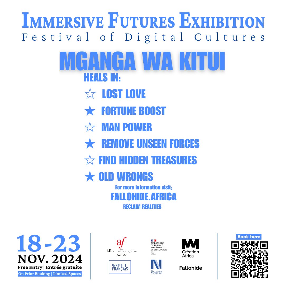 AFKenya's tweet image. Step into the metaverse.  Experience French and Kenyan AR/VR/Mixed Media artworks that will transport and immerse you in another world.  4 very different experiences.  Book your slots here. The link is also available in our bio. 🎮 

#novembrenumerique #digitalcultures #metaverse