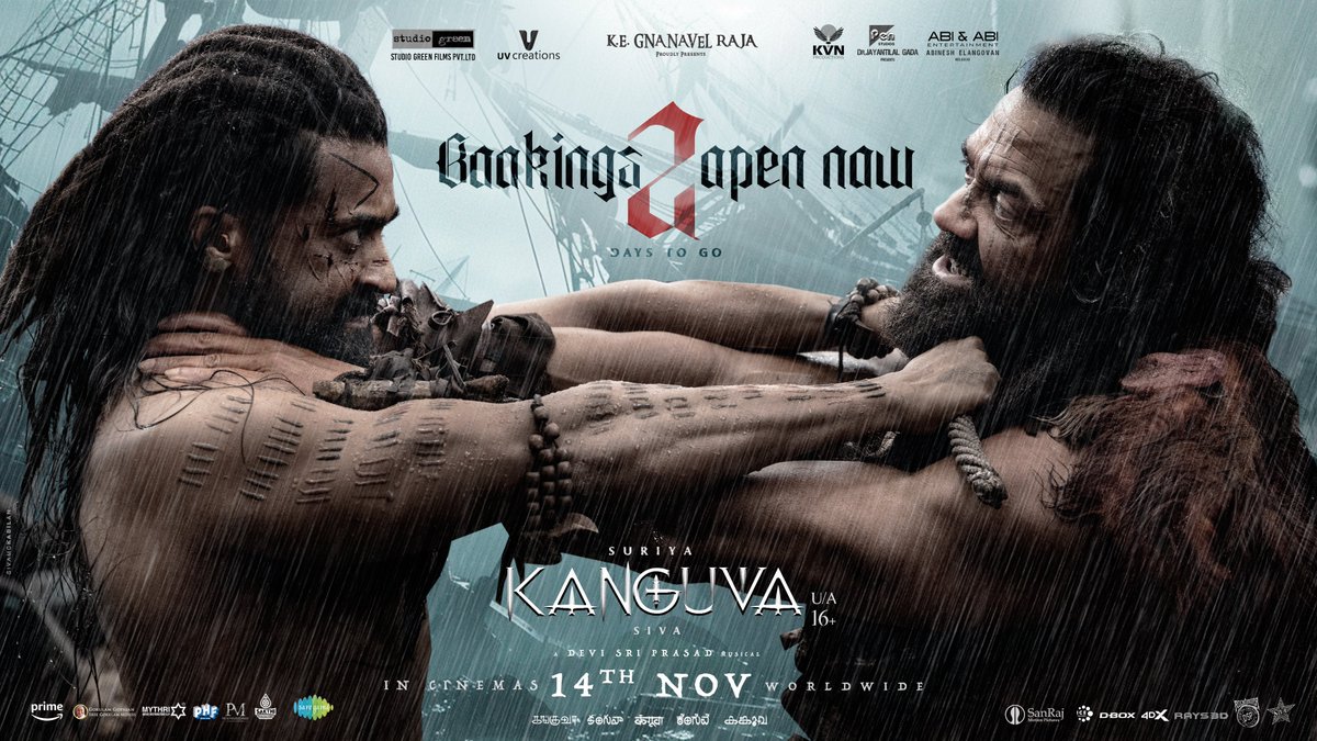 StudioGreen2's tweet photo. The ultimate faceoff between good and evil ❤️‍🔥 An epic clash of hope and vengeance ⚔️

Unveiling the Magnum Opus #Kanguva in just 2 Days 🦅

Book your tickets now 
🎟️ https://t.co/P1FgTBWysS

#KanguvaFromNov14 🗡️

@Suriya_offl @thedeol @directorsiva @DishPatani @ThisIsDSP #StudioGreen @gnanavelraja007 @vetrivisuals @supremesundar @UV_Creations @KvnProductions @PharsFilm @abineshelango @abiabipictures @SakthiFilmFctry @sakthivelan_b @PenMovies #PenMarudhar @jayantilalgada @MythriOfficial @MangoMassMedia @GokulamMovies @GokulamGopalan @NehaGnanavel @Dhananjayang @saregamasouth @saregamaglobal @SandipG38377073 @RouteSms @KanguvaTheMovie