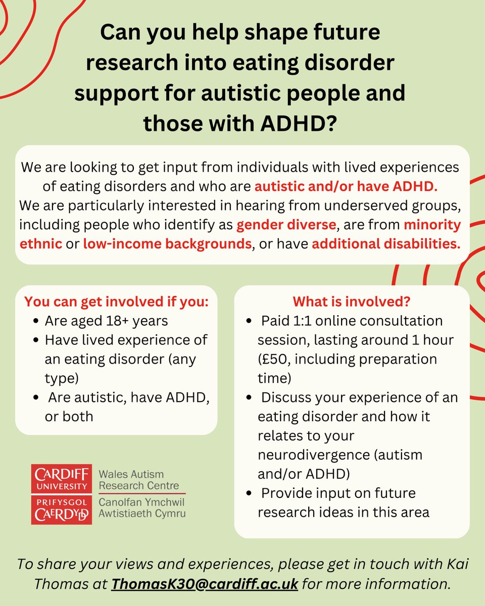 WARC_Cardiff's tweet image. Are you autistic/have ADHD and have experience of an eating disorder? If so, please see below for an opportunity to help shape our research in this area.