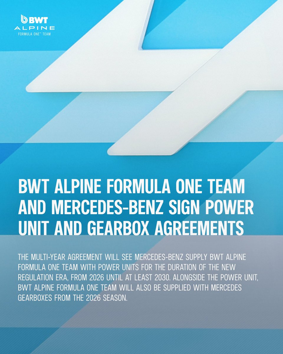 Team Statement

BWT Alpine Formula One Team and Mercedes-Benz sign Power Unit and Gearbox agreements.