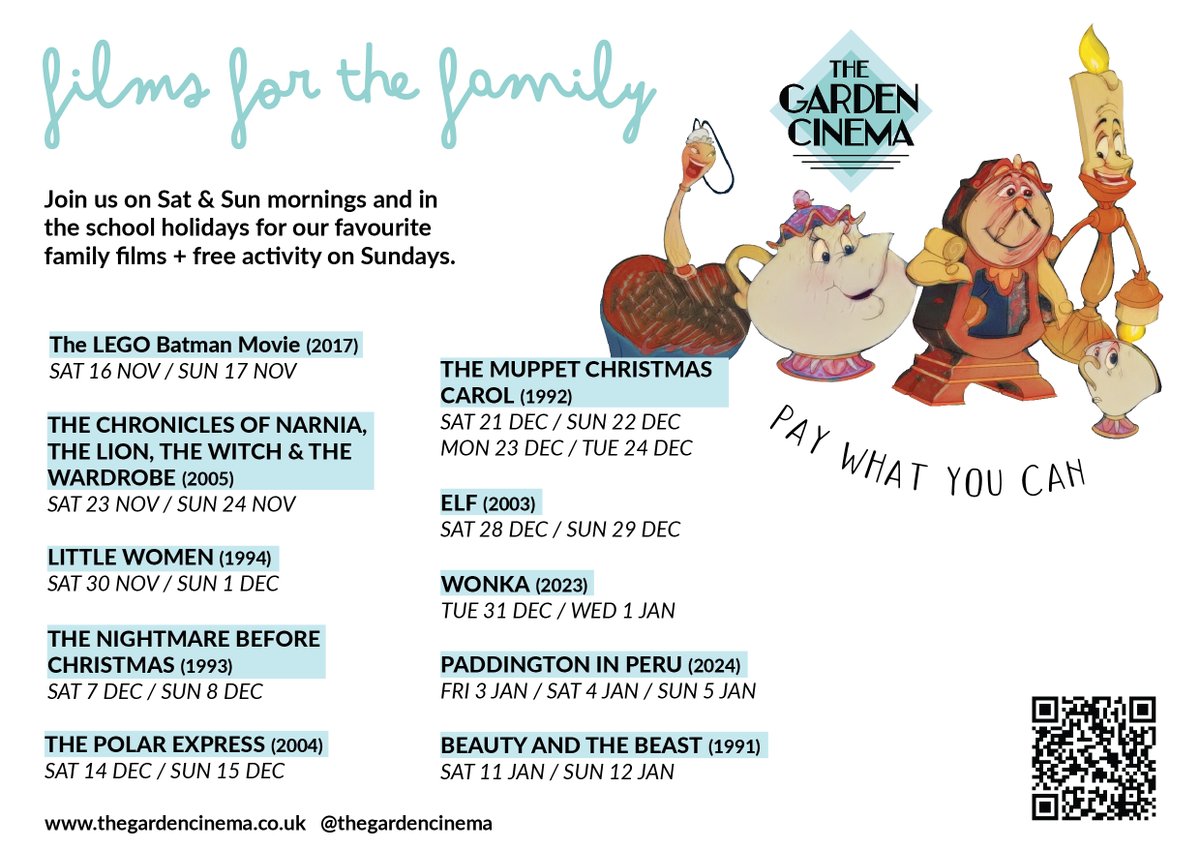 The Garden Cinema hosts family film screenings every Saturday &amp; Sunday morning + on weekdays during the school holidays. 

All screenings are 'Pay What You Can' and on Sundays there is also a free post-film activity.

thegardencinema.co.uk/season/films-f…