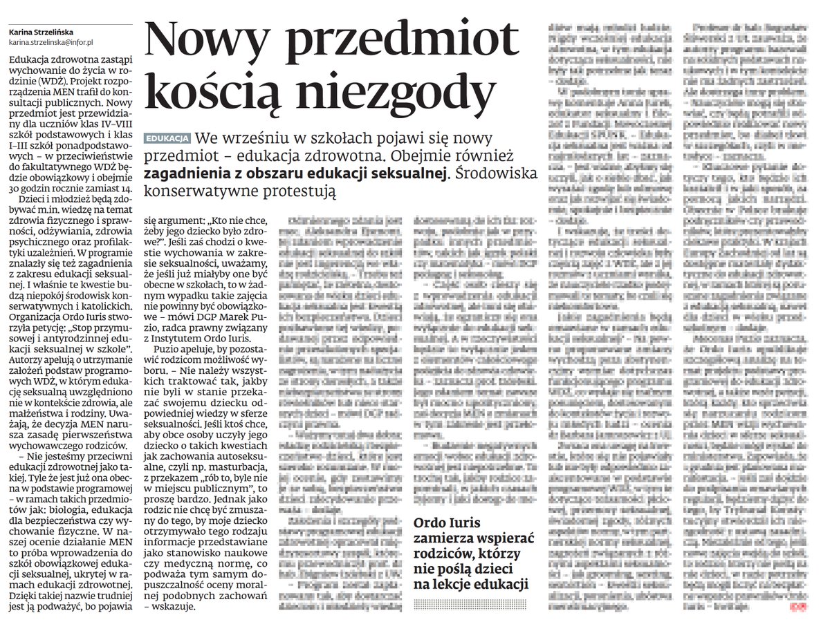 Dziennik Gazeta Prawna (@dgprawna) on Twitter photo ▶️ We wrześniu w szkołach pojawi się nowy przedmiot – edukacja zdrowotna. Obejmie również zagadnienia z obszaru edukacji seksualnej.
🖋️ <a href="/k_strzelinska/">Karina Strzelińska</a> ▶️ We wrześniu w szkołach pojawi się nowy przedmiot – edukacja zdrowotna. Obejmie również zagadnienia z obszaru edukacji seksualnej.
🖋️ <a href="/k_strzelinska/">Karina Strzelińska</a>