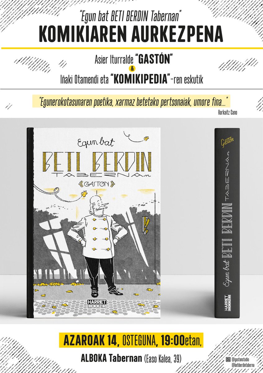 <a href="/BetiBerdinTaber/">Beti Berdin Taberna</a>-na komiki aurkezpena
Azaroak 14, osteguna
 19:00tan
#Donostia-ko
ALBOKA taberna
 Easo Kalea, 39,
#komikia #komikiaeuskaraz