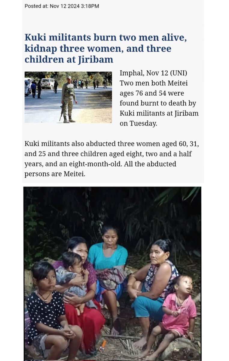 KaizenDeal's tweet image. 60-years old lady &amp;amp; 8-months old kid among 6 kidnapped by Kuki militants. 

The people who did this are the lowest of the low! 

Yes, people who kidnapped innocent women &amp;amp; kids with guns are called terrorists! Stop saying Village volunteers - KUKI TERRORISTS!

#KukiTerrorists