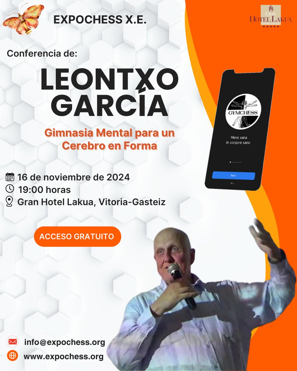 Gimnasia Mental para un Cerebro en Forma

Acompáñanos en una conferencia única con el renombrado periodista y experto en #ajedrez <a href="/leontxogarcia/">Leontxo García</a> .

-Fecha: 16 de noviembre de 2024
-Hora: 19:00 horas
-Lugar: <a href="/GranHotelLakua/">Gran Hotel Lakua</a> , Vitoria-Gasteiz
-Entrada gratuita

#EXPOCHESS