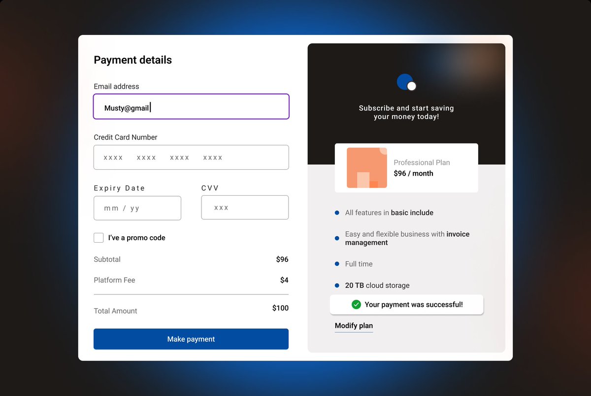 Day 2 of my UI/UX design challenge: Created a modern and accessible payment screen, keeping the user at the center. Excited to keep refining and learning! #UIDesign #UXDesign #PaymentUI #DesignJourney #DailyUI #DesignCommunity
#UXthrive