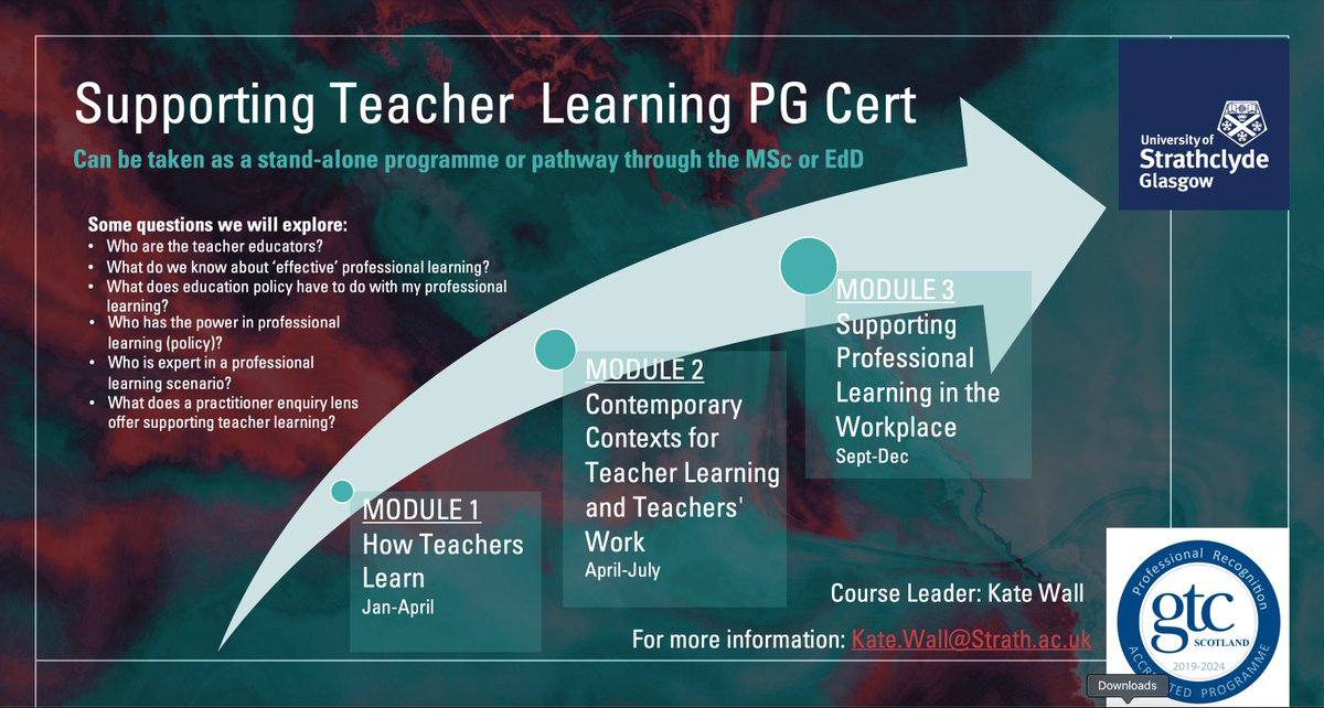 Are you responsible for colleagues' learning in your setting? Interested in different models of prof learning? What to undertake a qualification with <a href="/gtcs/">The General Teaching Council for Scotland</a> prof recognition? Well, you might want to think about doing the <a href="/StrathEDU/">Strathclyde Institute of Education</a> PG Cert in Supporting Teacher Learning #StrathSTL