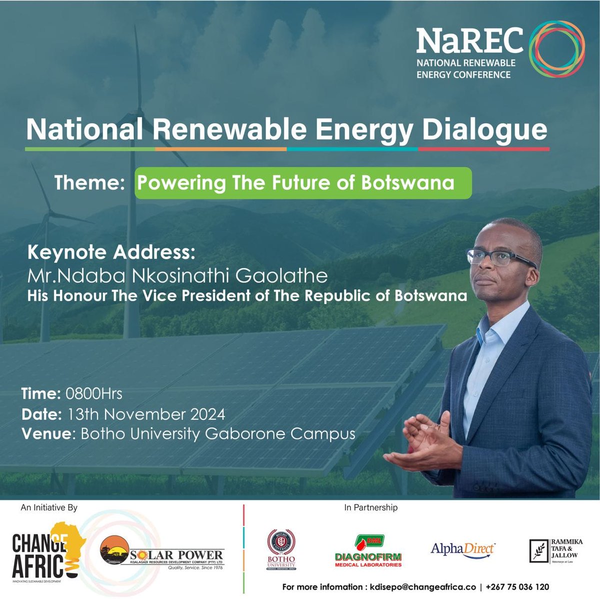 Ndaba_Gaolathe's tweet image. As we step into a new era, renewable energy stands at the heart of our country’s path to sustainable growth and shared prosperity. This is an opportunity for us to unite in purpose, driving innovation and energy resilience that will benefit every Motswana, today and for…