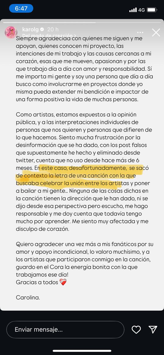 Se sacó de contexto la letra de una canción. 🤐