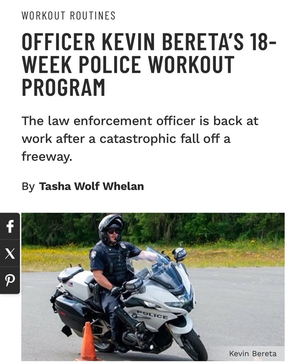 muscle_fitness's tweet photo. OFFICER KEVIN BERETA’S 18-WEEK POLICE WORKOUT PROGRAM
The law enforcement officer is back at work after a catastrophic fall off a freeway.
By Tasha Wolf Whelan
Read Article: https://t.co/jyYTfchnfh
@muscleandfitness
#buildmuscle #fullbodyworkouts #legsworkouts #lowerbodyworkouts #musclebuildingworkouts #police #policefitness #upperbodyworkouts