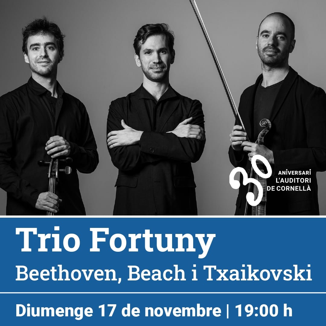 🎹 TRIO FORTUNY A CORNELLÀ
🎻 Aquest diumenge 17NOV, 19h

Concert del #TrioFortuny a <a href="/AUDITORICORN/">L'AUDITORI DE CORNELLÀ</a> amb obres de Beethoven, Amy Beach i Txaikovski. Aprofiteu l'ocasió per escoltar aquest trio excel·lent, serà el seu darrer concert de 2024!

📌 Entrades: auditoricornella.com/ca/programacio…