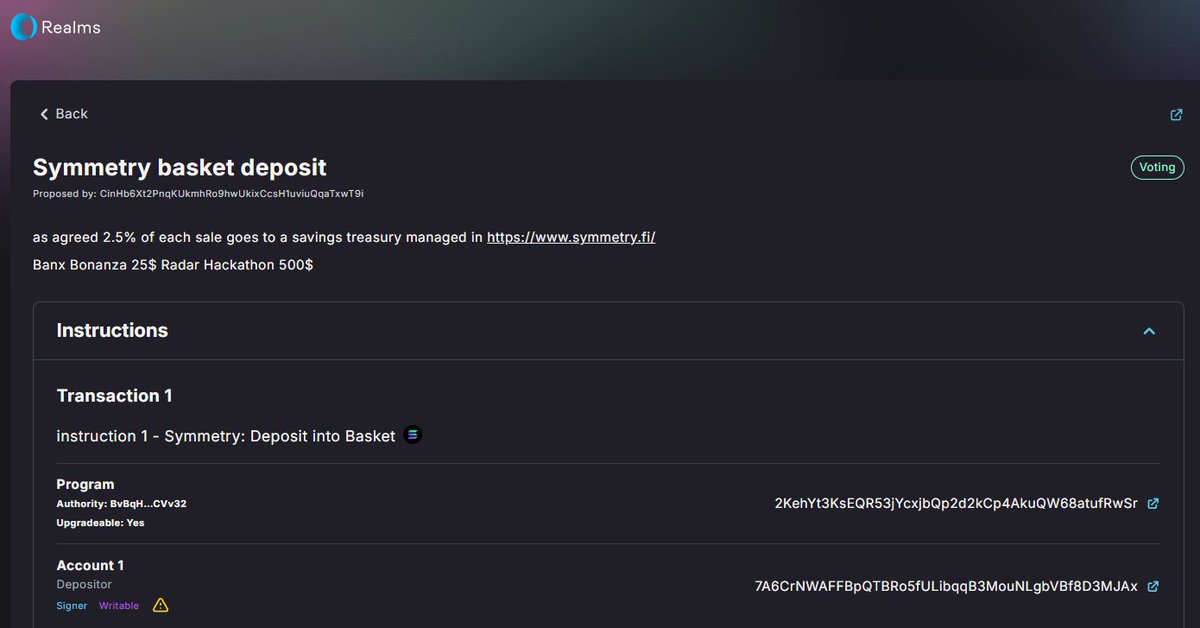 Did you know that the <a href="/deanslistDAO/">DeanslistDAO</a> has a decentralized savings basket managed by the DAO via <a href="/Realms_DAOs/">john doe</a>  in <a href="/symmetry_fi/">Symmetry</a>?

2.5% of every sale is invested in that tokenized basket!