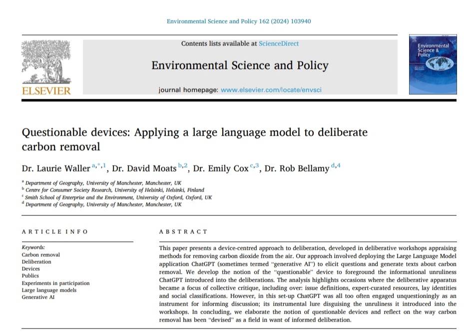 Questionable devices: Applying a large language model to deliberate carbon removal

New article with @a_laurie_waller, David Moats, Emily Cox and myself sciencedirect.com/science/articl…