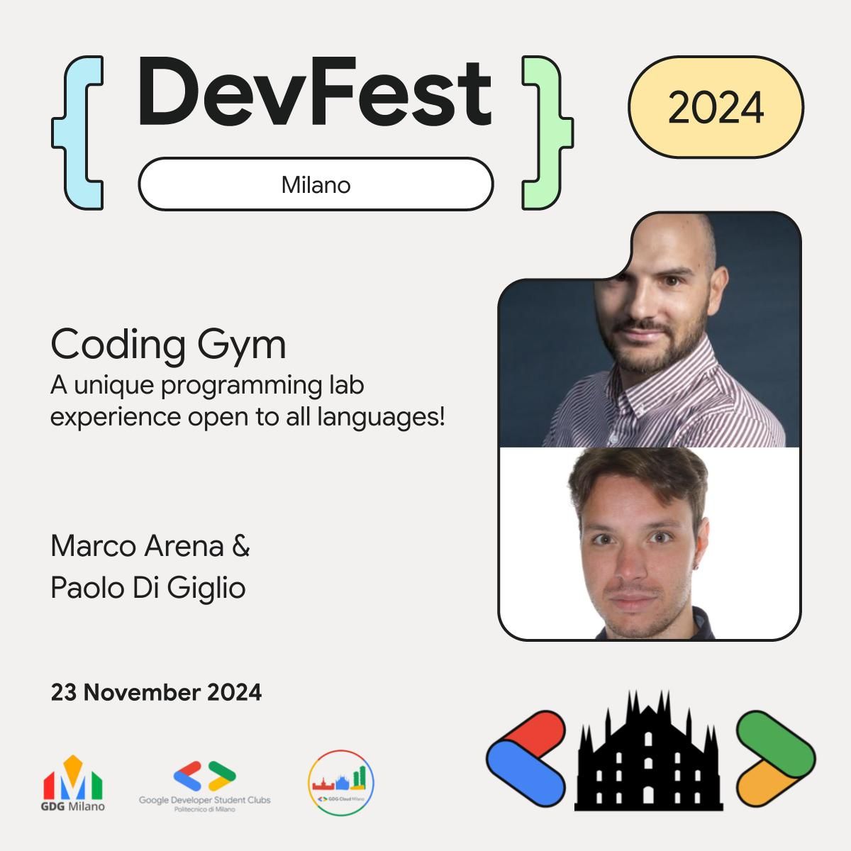 gdgmilano's tweet image. 💻 Workshop Announcement 💻
Join Marco Arena and Paolo Di Giglio, for "Coding Gym"—a unique programming lab experience open to all languages! 🌐
📅 November 23 👉 devfestmilano.it
#DevFest #CodingGym #ProgrammingWorkshop #DevFestMilano24