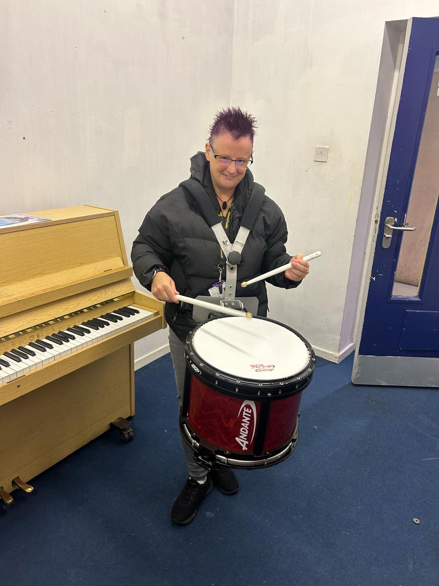 Our Music Co-ordinator had to test run one of the drums obviously 😁