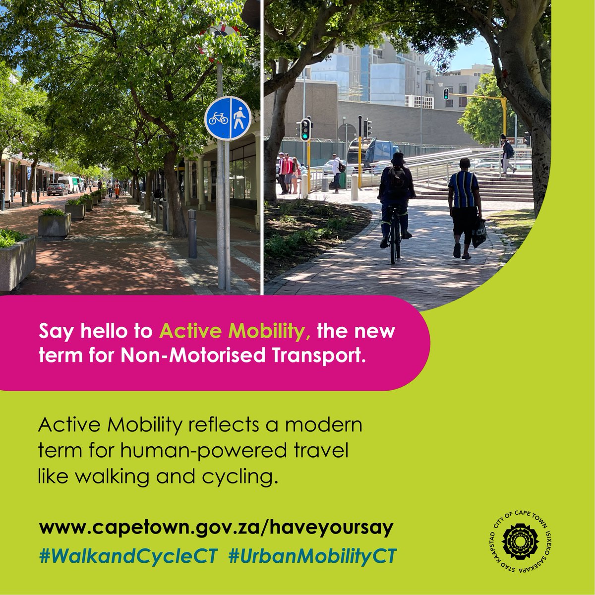 CityofCT's tweet photo. Get ready to share your thoughts and contribute towards changing the Active Mobility landscape. The draft Walking and Cycling Strategy will be open for comments 14 November 2024 on the Have Your Say page.

Visit: https://t.co/bibIEZTdgL

#WalkandCycleCT #UrbanMobilityCT https://t.co/zhSiqUl9YN