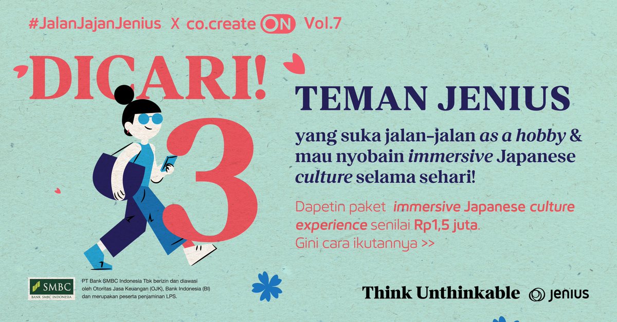 JeniusConnect's tweet photo. WE BROUGHT JAPANESE EXPERIENCE TO YOU, WORTH Rp1,5 JUTA!

Dengan ikutan #JalanJajanJenius x #jeniuscocreate ON vol.7 pada 23 November 2024! Agendanya keliling Jakarta sambil nikmatin the immersive Japanese culture. 🍣🎏 https://t.co/jSPtR8IWIi