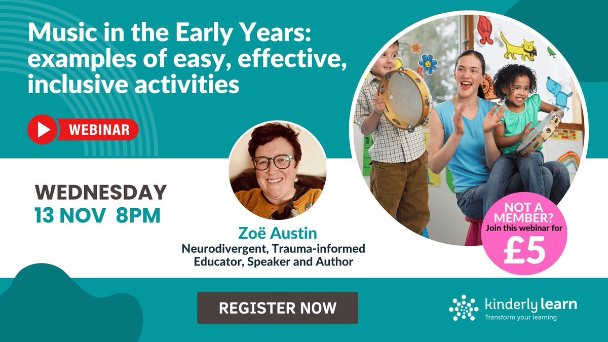 kinderly's tweet image. TOMORROW 🎶 Learn how music-making can boost children's development from emotional wellbeing to creativity &amp;amp; language skills and get practical tips! Book now for only £5 (includes slides &amp;amp; certificate)🥁 buff.ly/3Uwn8Z0 
-
#teamearlychildhood #eysharing #eytagteam