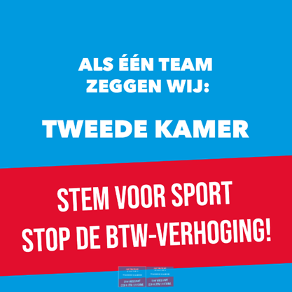 ➡️Deze week stemt de Tweede Kamer over de btw-verhoging op sport. Laat je stem horen en help sport toegankelijk en betaalbaar te houden voor iedereen!

#NederlandVerliest #SportGaatNietVanzelf #NeeTegen21BTW #Tweedekamer #spelmaker #Sportkracht12

<a href="/nocnsf/">NOC*NSF</a> @knvb <a href="/nlactief/">NL Actief</a> @knltb