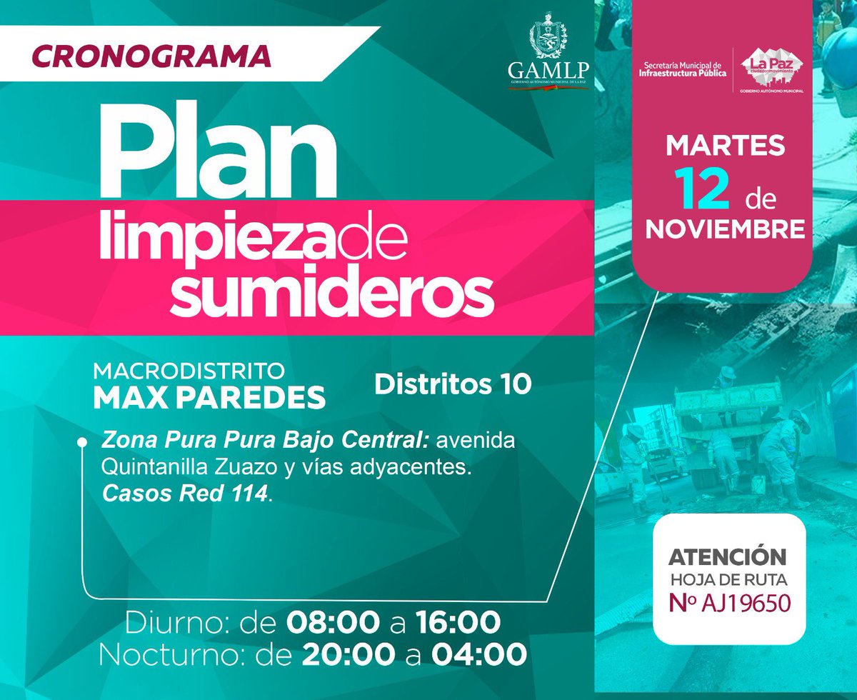LaPazAlcaldia's tweet photo. #Hoy I ¡La #Alcaldía de #LaPaz atiende las demandas de la población!
Los trabajos de limpieza de sumideros llegan al macrodistrito #MaxParedes.
#LaPaz https://t.co/lW1mVUNUt8