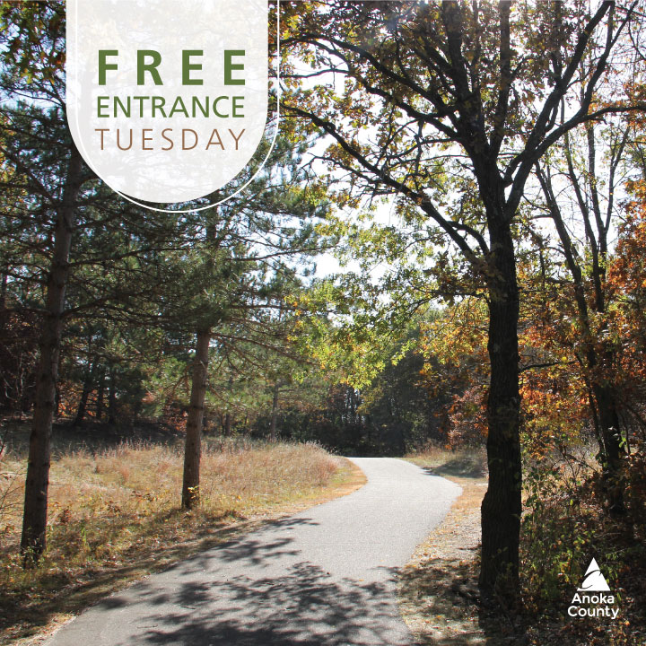 Enjoy the parks with FREE entry on the second Tuesday of each month!  🆓🚙 #anokacountyparks

Also, mark your calendar for FREE entry for #OptOutside on Friday, November 29.