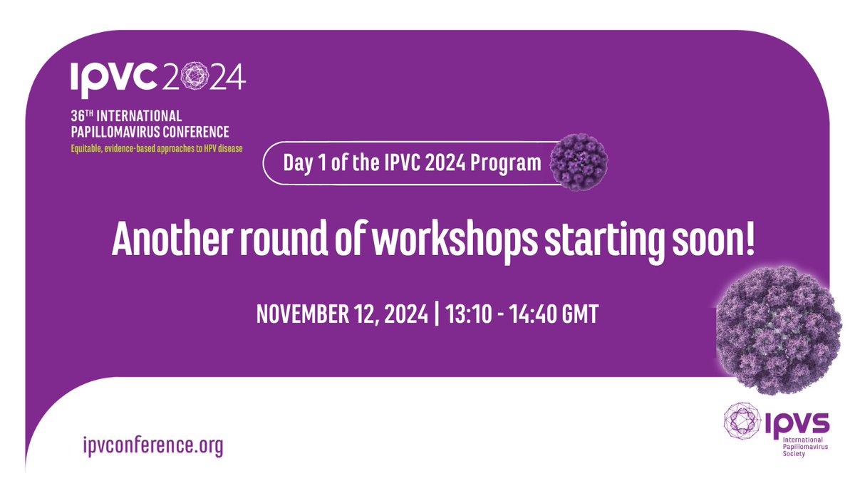 IPVSociety's tweet image. Another round of workshops starting soon at #IPVC2024!  

✔️Public Health: Prevention of HPV-Related Diseases 
✔️Clinical Science: HPV Updates 
✔️Basic Science: Host Response to Infection 

Choose your session and explore the latest in #HPVresearch bit.ly/4fkUxPk