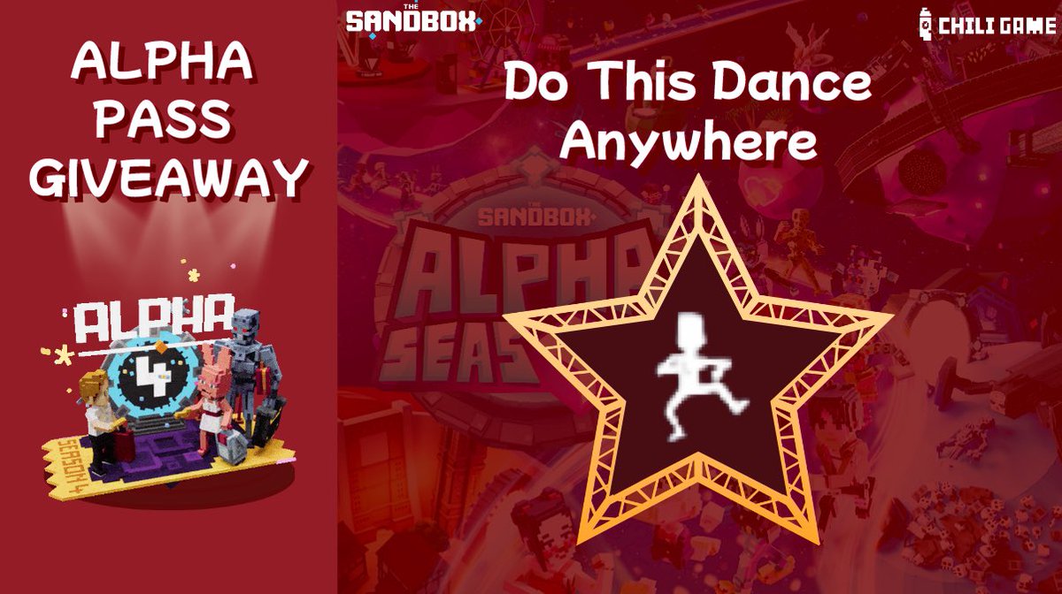 Chili Game (@chiligamestudio) on Twitter photo Hi Chili fams!
ALPHA PASS GIVEAWAY🌶️
We’re giving away 1x Alpha Pass for <a href="/TheSandboxGame/">The Sandbox</a> Alpha Season 4!
How to Enter
1️⃣Do this dance move and take a screenshot
2️⃣Retweet this post
3️⃣Tag 3 friends in the comments
Good Luck!
<a href="/TheSandboxCH/">The Sandbox 中文專頁</a> <a href="/TheSandboxDAO/">The Sandbox DAO</a>
<a href="/borgetsebastien/">Sebastien 🏞</a> Hi Chili fams!
ALPHA PASS GIVEAWAY🌶️
We’re giving away 1x Alpha Pass for <a href="/TheSandboxGame/">The Sandbox</a> Alpha Season 4!
How to Enter
1️⃣Do this dance move and take a screenshot
2️⃣Retweet this post
3️⃣Tag 3 friends in the comments
Good Luck!
<a href="/TheSandboxCH/">The Sandbox 中文專頁</a> <a href="/TheSandboxDAO/">The Sandbox DAO</a>
<a href="/borgetsebastien/">Sebastien 🏞</a>