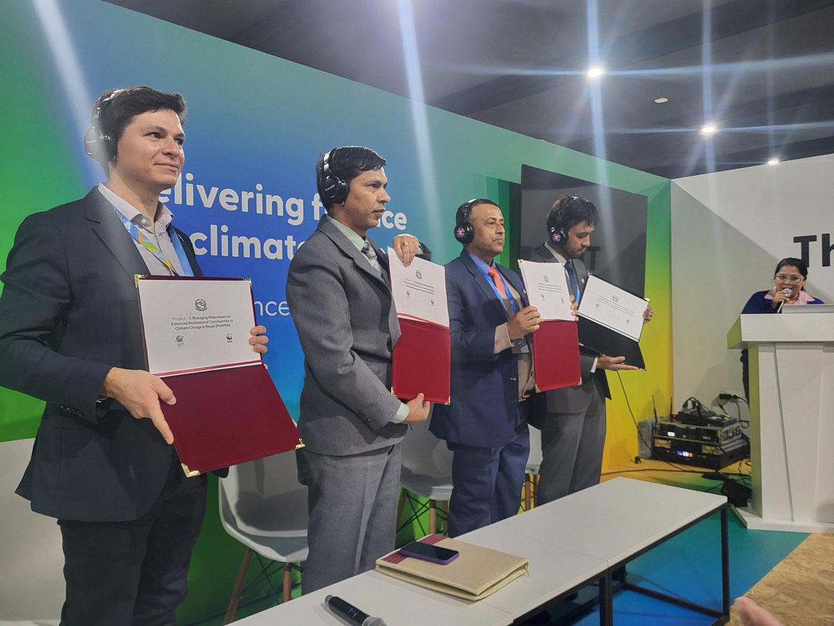 MOFENepal's tweet photo. @MOFENepal and @wwfnepal launched 2 @theGEF funded projects with total of over US $10 Million (Managing Watersheds for Enhanced Resilience of Communities to Climate Change &amp; Capacity Building in Tranparency.  Secretary Dr Deepak Kumar Kharal chaired the event. #COP29Baku https://t.co/dkwOyVsLJW