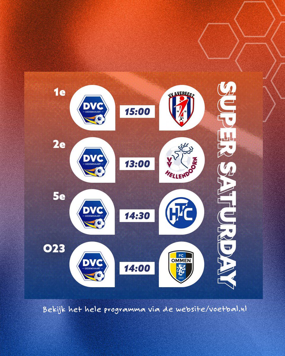 DVC_Dedemsvaart's tweet photo. Aankomend weekend!! 🔸🔹
13:00 DVC Dedemsvaart 2 - @vvhellendoorn
14:00 DVC Dedemsvaart -23 - @fc_ommen -23
14:30 DVC Dedemsvaart 5 - HTC
15:00 DVC Dedemsvaart - @VVAvereest
#4Doost #dvcave #hupééntwee #DVC https://t.co/rSbnEc1qFN