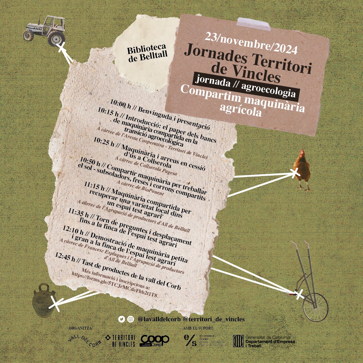Ateneu CoopCamp (@ateneucoopcamp) on Twitter photo Dissabte 23 nov, jornada <a href="/de_vincles/">Territori de Vincles</a>!
“Compartim maquinària agrícola” per conèixer de primera mà les iniciatives de Collserola Pagesa, @BioPonent i l'Agrupació de productors d'All de Belltall per l’ús compartit de maquinària
👉Més info i inscripcions: bit.ly/de_vincles24-3 Dissabte 23 nov, jornada <a href="/de_vincles/">Territori de Vincles</a>!
“Compartim maquinària agrícola” per conèixer de primera mà les iniciatives de Collserola Pagesa, @BioPonent i l'Agrupació de productors d'All de Belltall per l’ús compartit de maquinària
👉Més info i inscripcions: bit.ly/de_vincles24-3