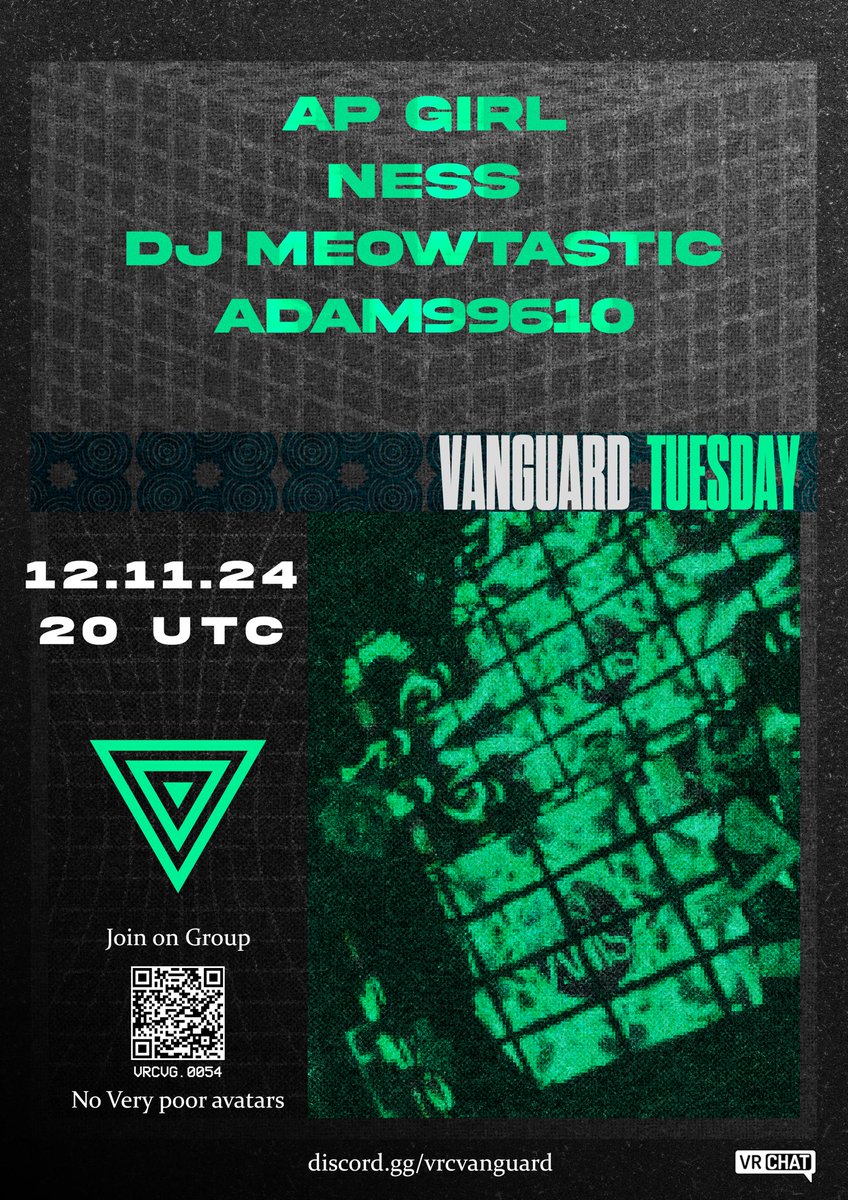 VANGUARD TUESDAY 

TONIGHT 

vrc.group/VRCVG.0054

#vrchat