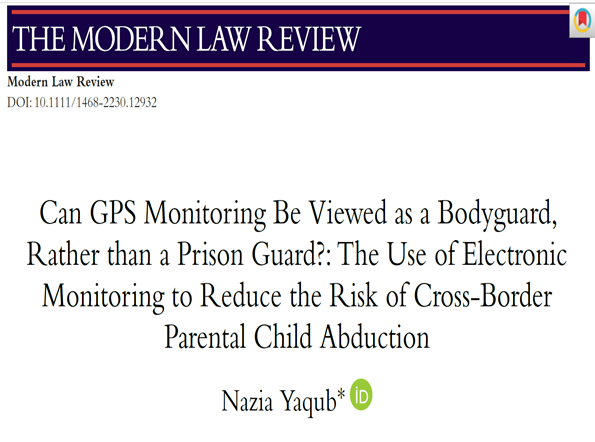 DrNazia_Yaqub's tweet photo. Pleased to share my @ModernLRev (open access) article offering a unique conceptual perspective on the use of GPS electronic monitoring for protective rather than punitive purposes, asking whether the technology can be viewed as a bodyguard rather than a prison guard? https://t.co/r0ZaRAbVXG