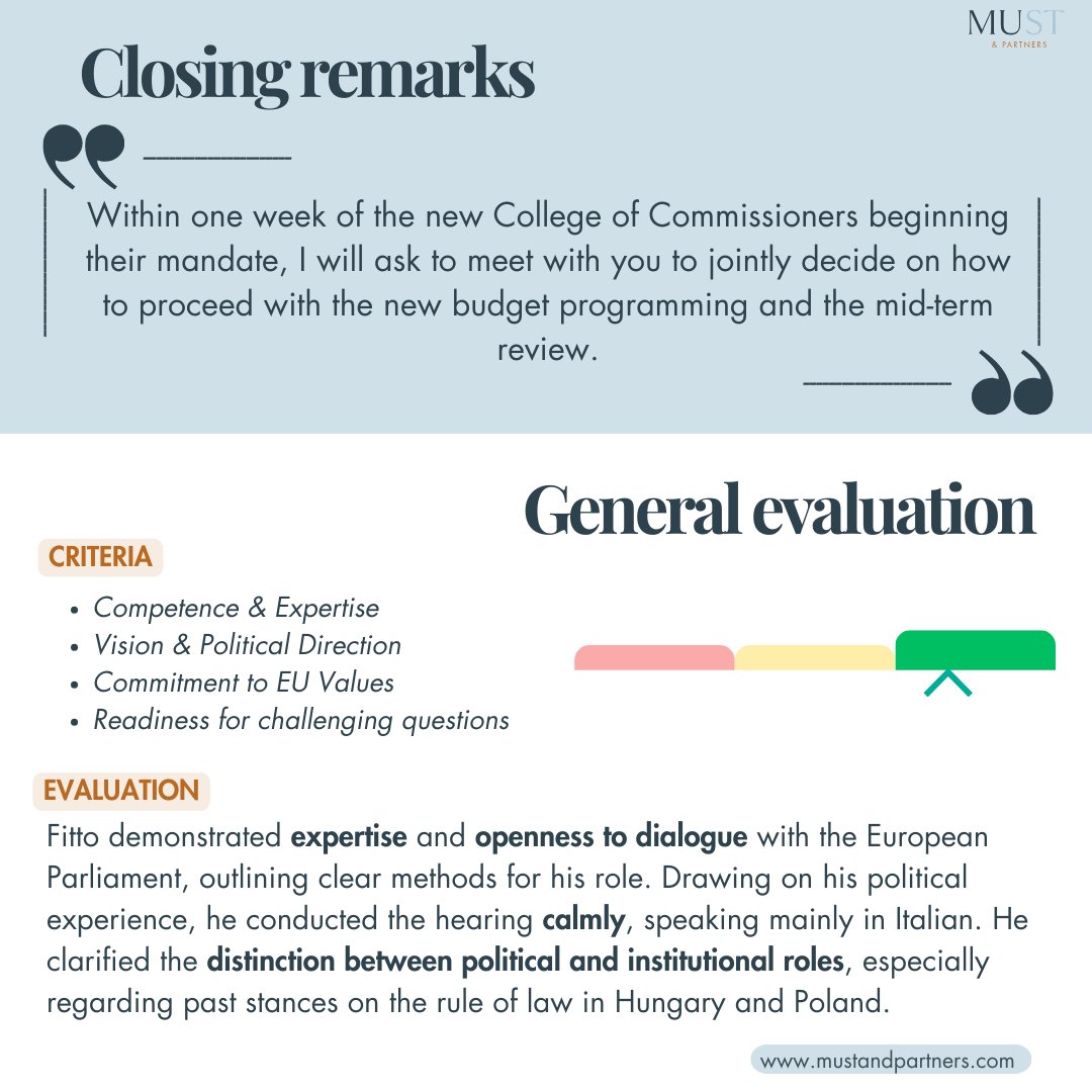 🇪🇺 Commissioner Hearings Highlights! 📢

The final day of hearings kicked off with Executive-Vice President Raffaele Fitto, who outlined his vision for #CohesionPolicy.

🔎 Learn more about his vision for cohesion policy and reforms!