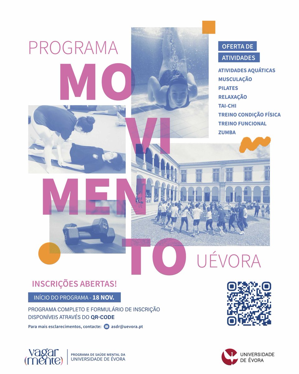🌟 Programa Movimento <a href="/univdeevora/">Universidade Évora</a> 🌟

📅 Início do Programa: 18 de Novembro 
📍 Inscrições já abertas: survey.uevora.pt/index.php/4895…

📩 Para mais informações: asdr@uevora.pt