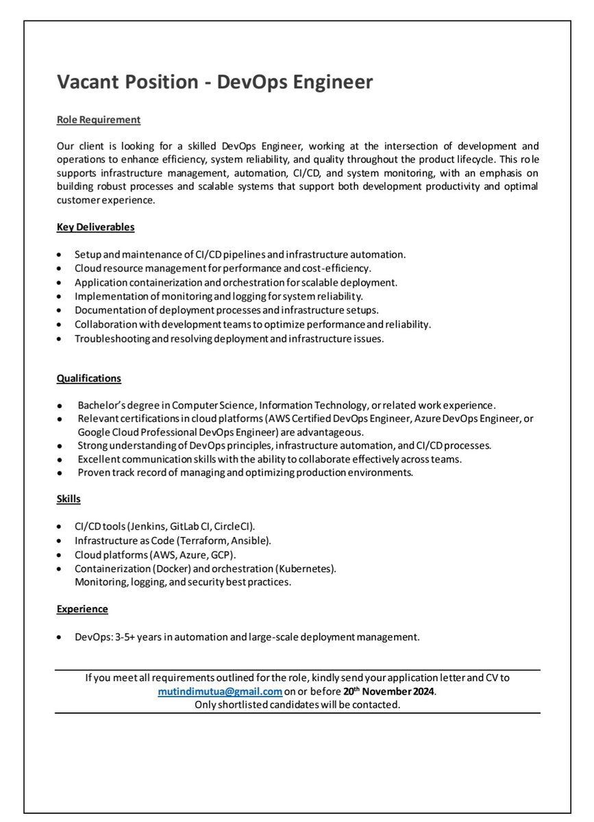 A client is recruiting for a Dev. Ops. Engineer for a robust work environment. Apply now.  #DevOpsEngineerVacancy #MakeAMoveIn2024
