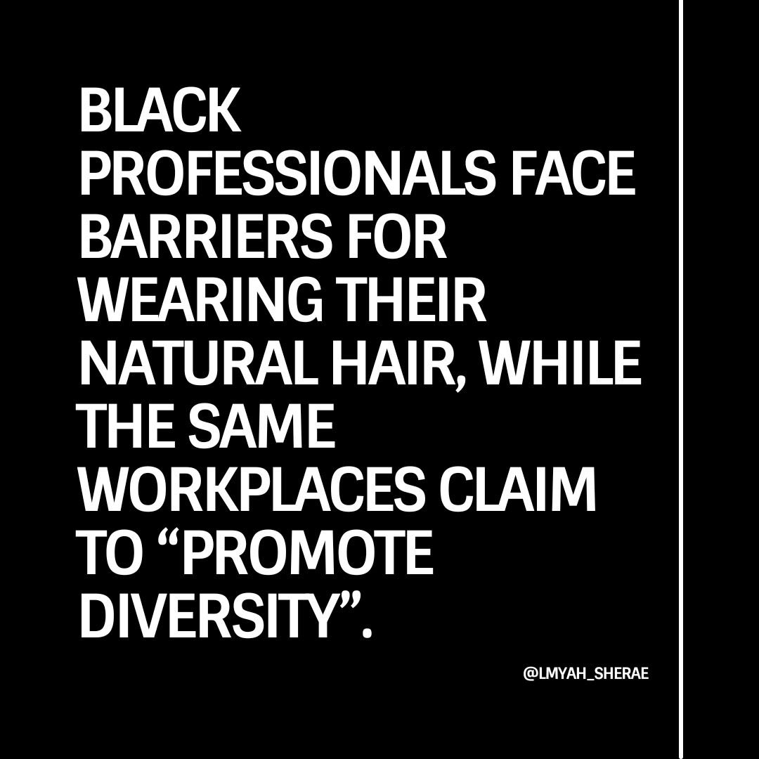 Black employees across the country face barriers for wearing their natural hair, while those same workplaces often claim to ‘promote diversity’. 

If workplaces can’t even accept our natural hair, then #diversity and #inclusion is just a facade.