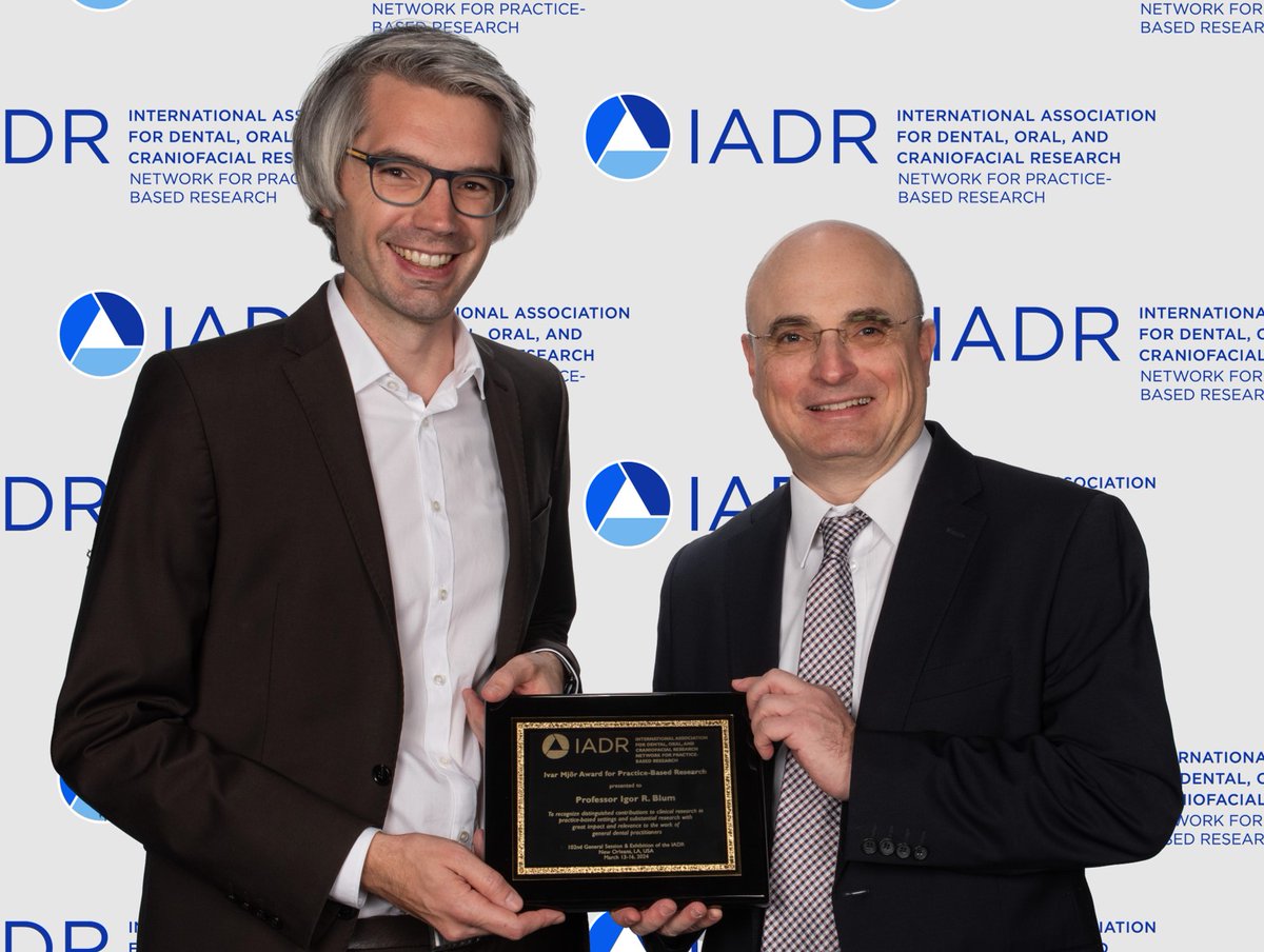 CGDent's tweet photo. Congratulations to @Prof_Igor_Blum, editor-in-chief of the College’s Primary Dental Journal, who has been chosen by the @IADR as this year’s winner of the esteemed Ivar Mjör Award for practice-based #dentalresearch 

MORE HERE > https://t.co/GiTaybfQDZ

#dentistry #research https://t.co/8T6oFfrexz
