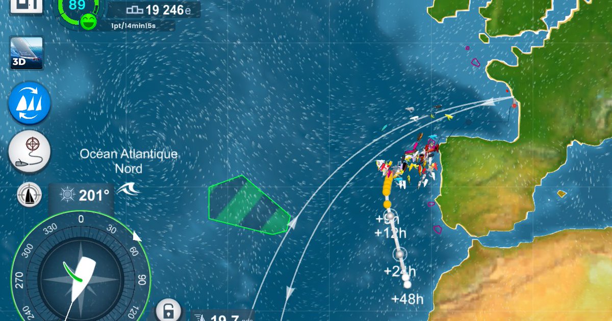 Cap Finisterre passé cette nuit, descente de l'Atlantique démarrée en position long. moyenne. Espérons que cette édition soit moins mauvaise que les précédentes ! #VendeeGlobe  #virtualregatta