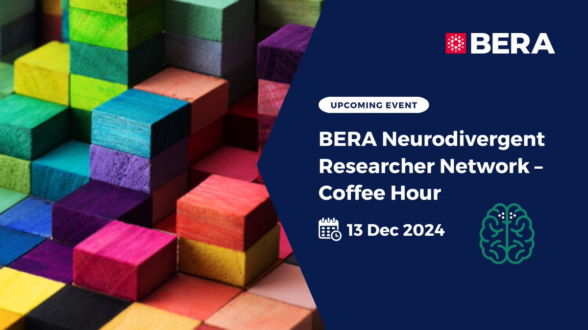 Upcoming event! 📣

This Neurodivergent Researcher Network’s coffee hour will give you the opportunity to find out more about the network, its activities and the team behind it. @BeraNDNetwork ☕

🗓️13 Dec 2024

Register here: bera.ac.uk/event/neurodiv…