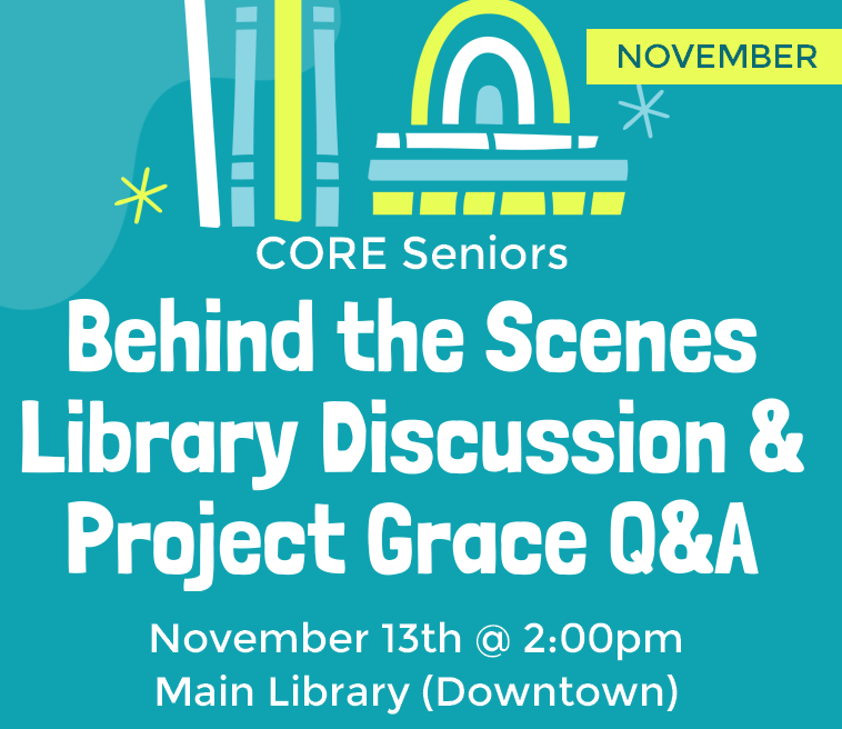 Join us at the downtown Main Library on 11/13 at 2pm for a library discussion and Q&amp;A on how the library works and Project Grace updates. Call Andy at 910-798-6347 for more info.  
Registration is encouraged loom.ly/QnbduIk. 
#nhcpl #nhclibrary #wilmingtonnc #nhcseniors