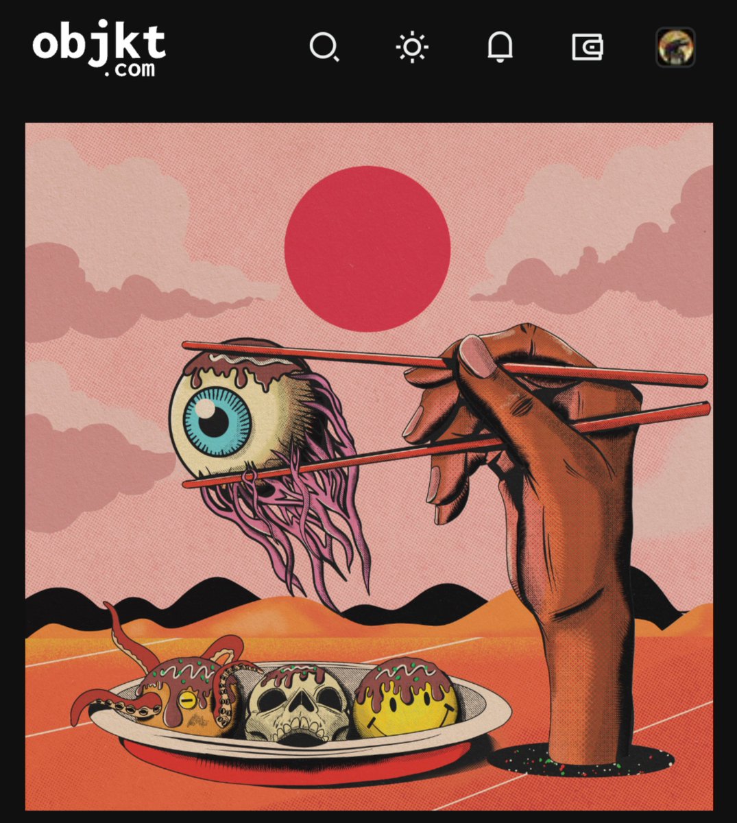 corvospective's tweet photo. "Takoyaki?.." 🇯🇵🐙🍄
My 1 of 1 art, fully Handrawned, minted on Objkt, my first artwork in this platform thanks @objktcom 

Please kindly check them out 

https://t.co/esBFmeBDhG

#NFTCommmunity
#GM #CryptoArt https://t.co/f8Xaiv9RcW